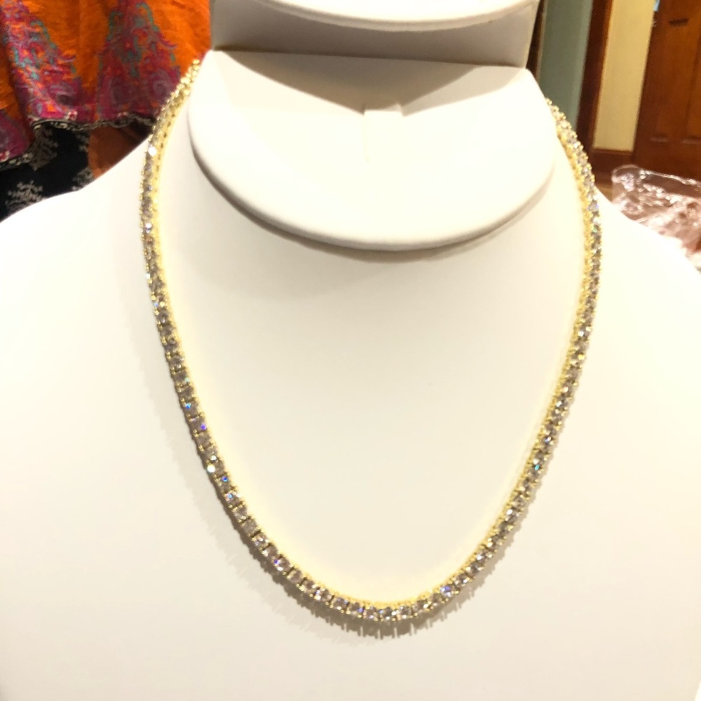 Stainless steel 1 row tennis chain yg finish 16in